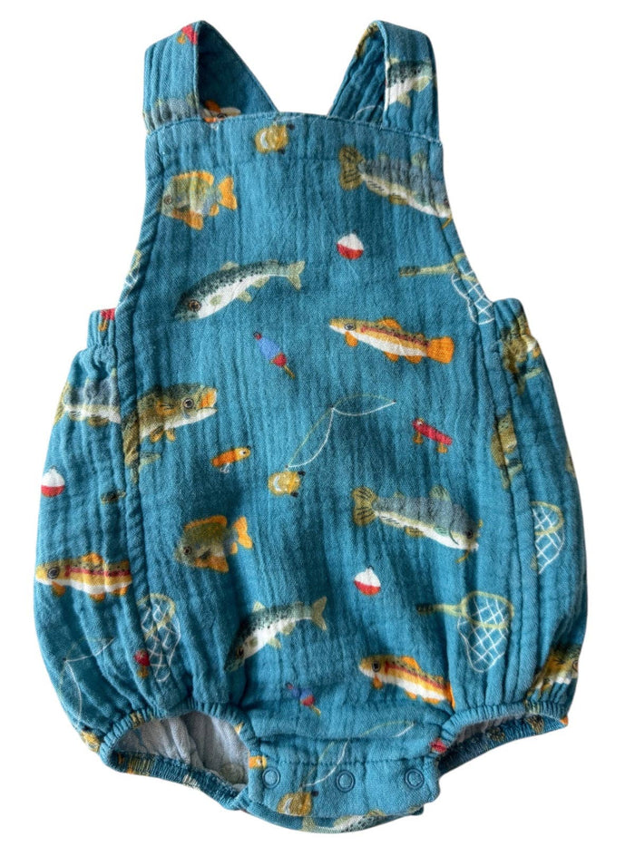 Muslin Retro Sunsuit, Gone Fishing: 3 - 6 mo