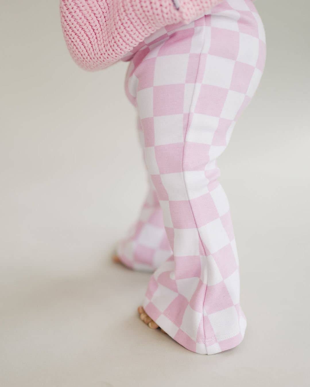 Checkered Flare Pants || Pink