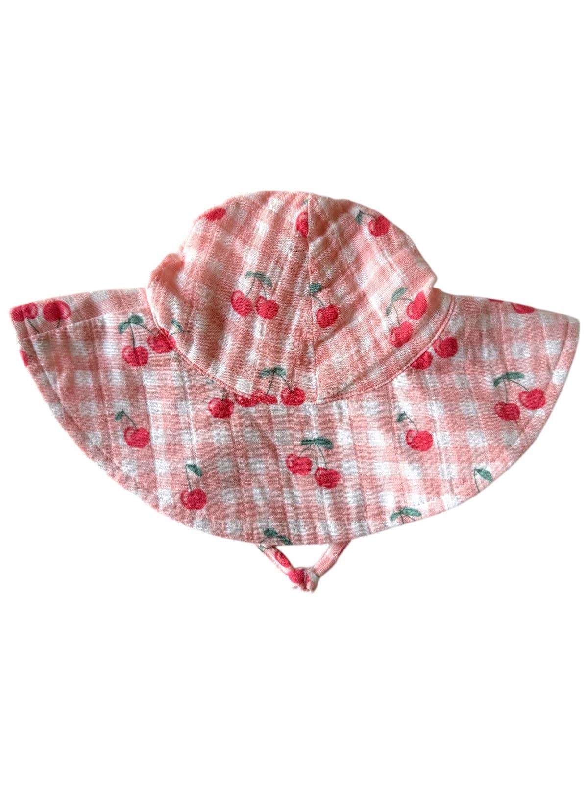 Gingham Cherries / Muslin Wide Brim Sunhat: 12-24M