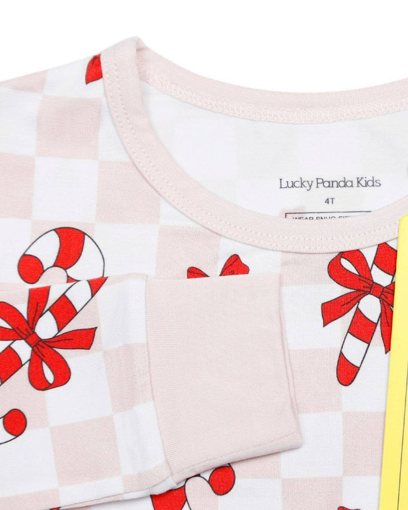 Christmas Bamboo Kids Two Piece Set | Bows & Candy Cane: 2T