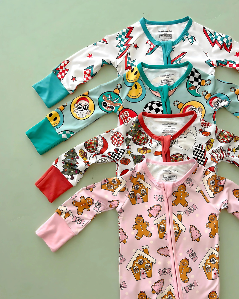 Bamboo Baby Clothing Zip Romper | Retro Christmas: 3-6M