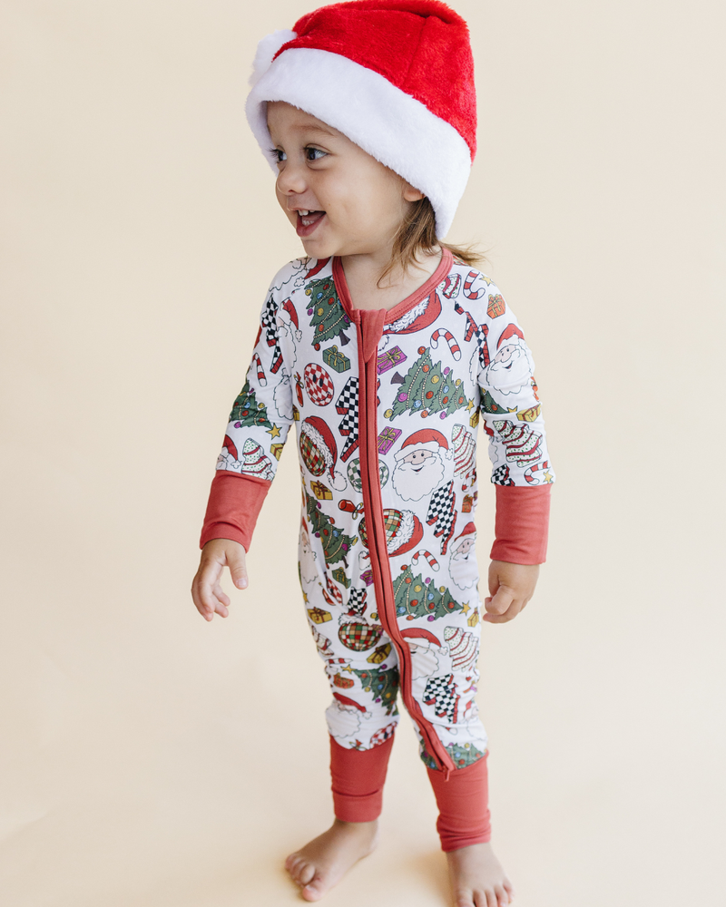 Bamboo Baby Clothing Zip Romper | Retro Christmas: 3-6M