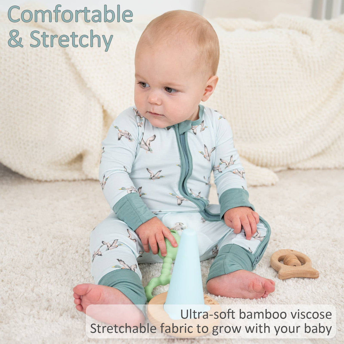 Bamboo Baby Convertible Zipper Pajama Quack Up Mallard Duck: 12-18 Months