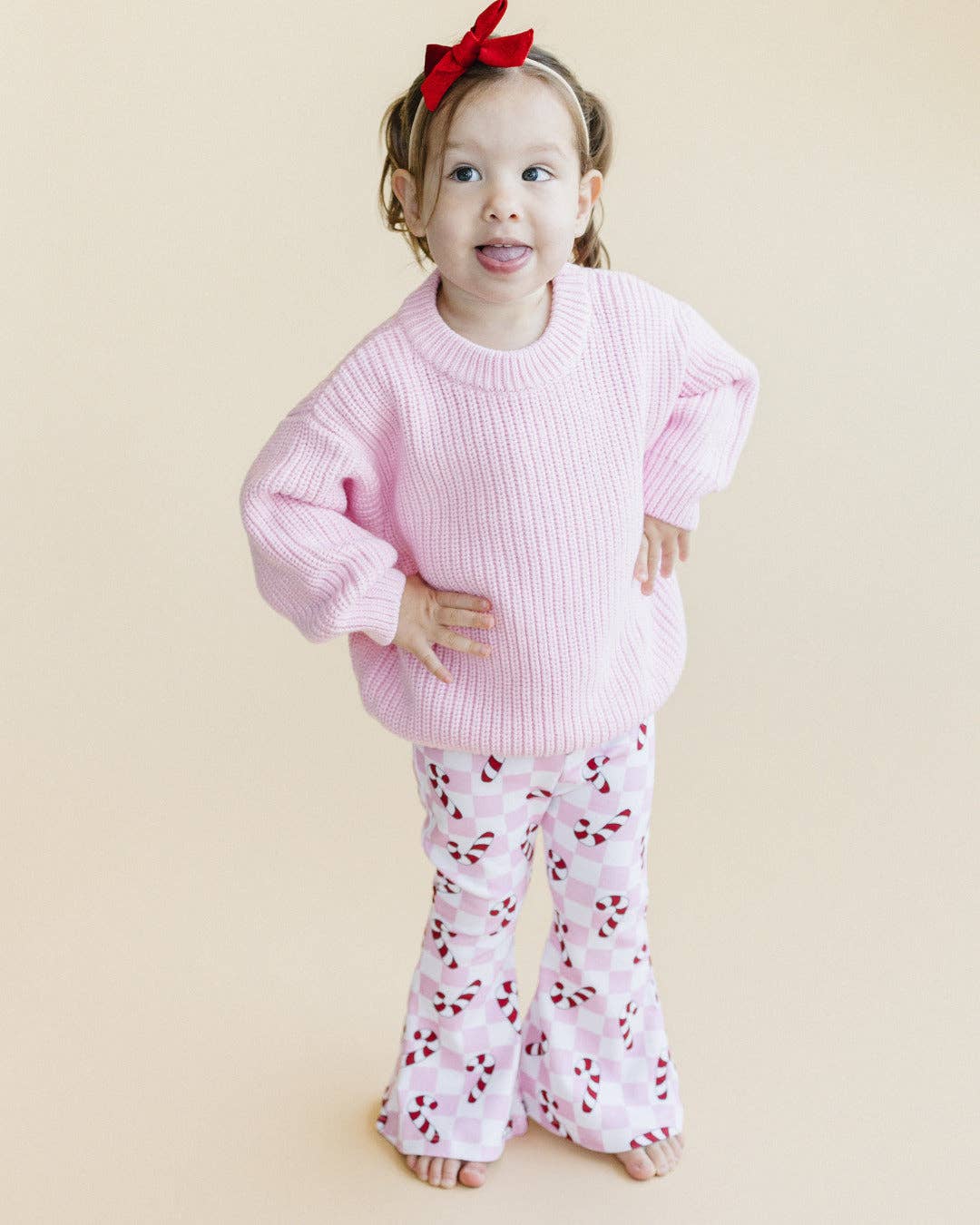 Checkered Candy Cane Kids & Baby Flare Pants | Pink: 4T