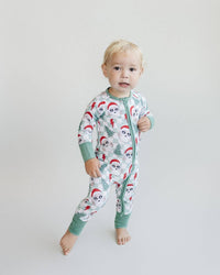 Christmas Baby Bamboo Clothing Zip Romper | Checkered Santa: 18-24M