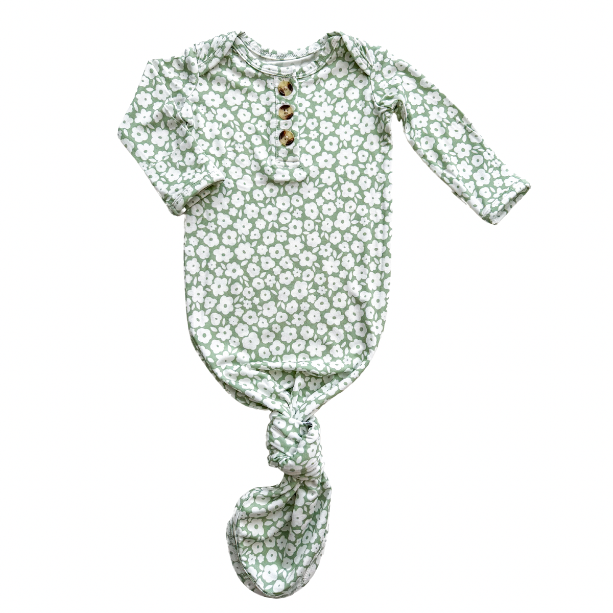 Knotted Baby Gown - Sage Ditsy Floral: Gown and bow turban