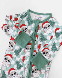 Christmas Baby Bamboo Clothing Zip Romper | Checkered Santa: 18-24M