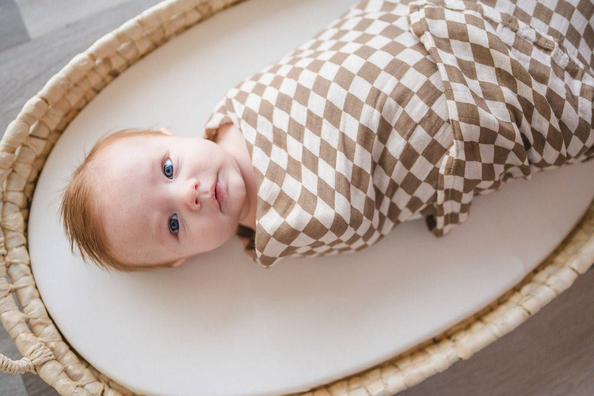 Bamboo Swaddle Blanket - Toffee Checkered