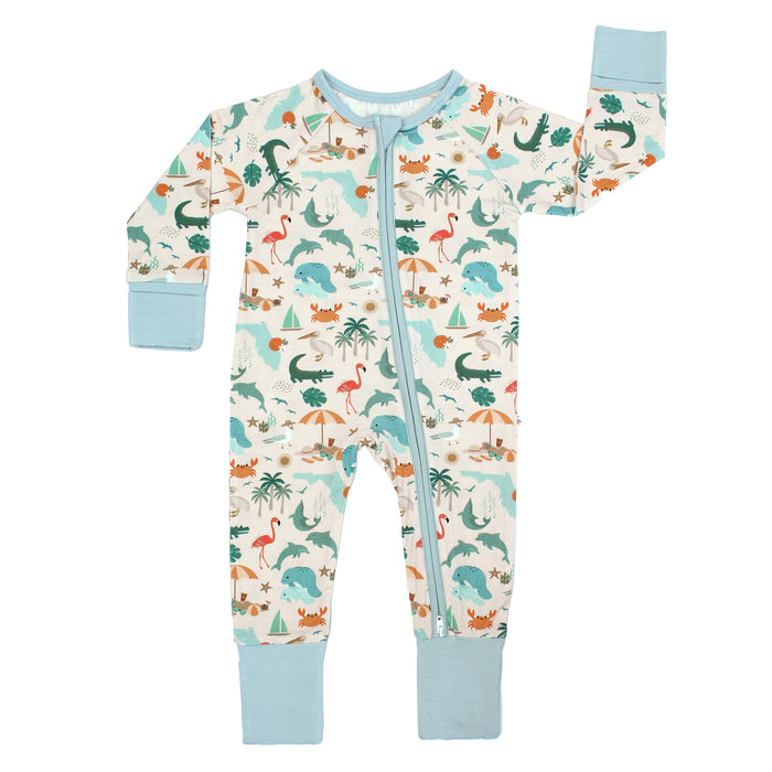 Explore Florida Souvenir Bamboo Convertible Baby Pajamas: Beige/Multi / 6-12M