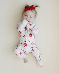 Christmas Baby Bamboo Clothes Zip Romper | Bows & Candy Cane: 3-6M