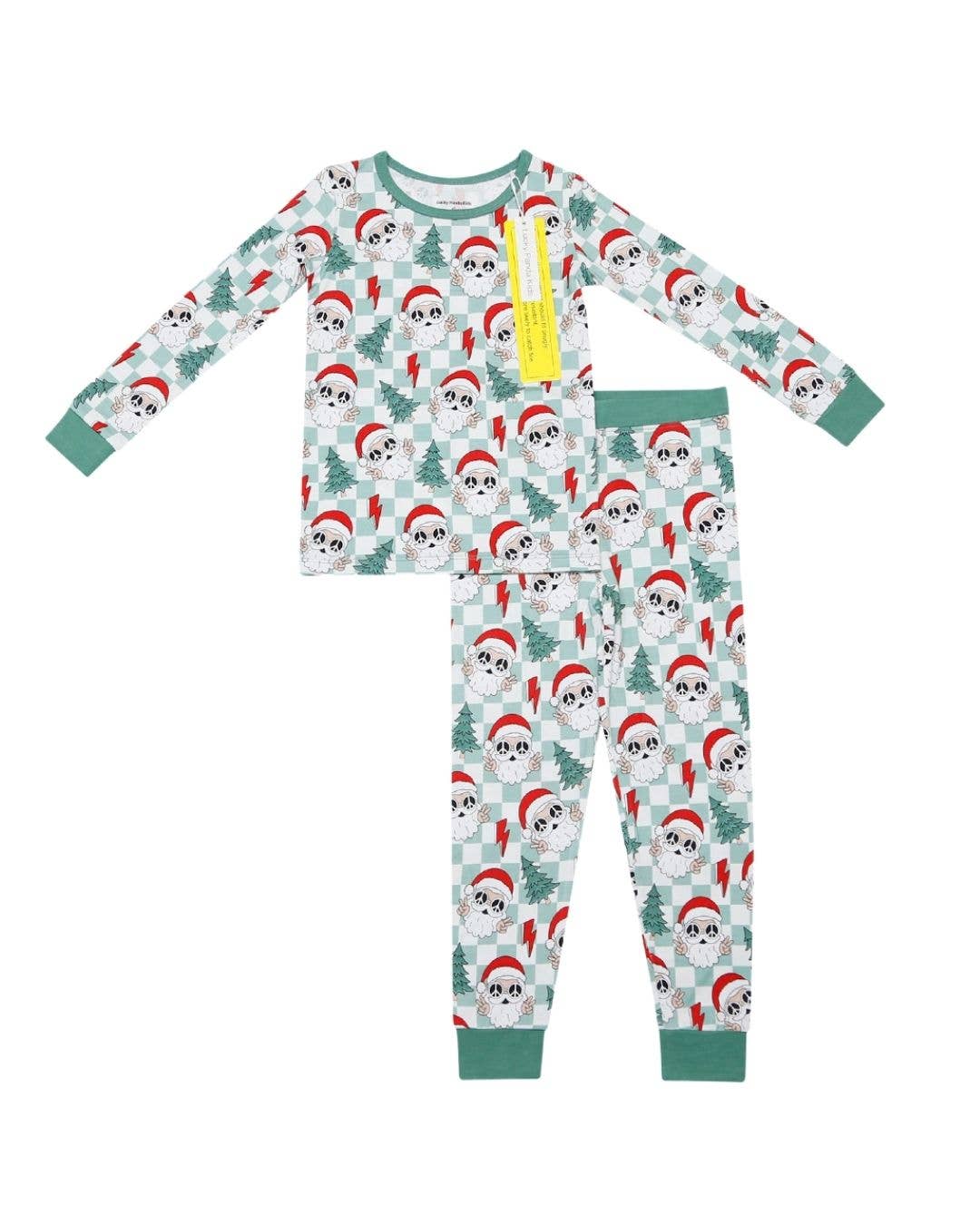 Christmas Bamboo Kids' Two Piece Set | Checkered Santa: 3T