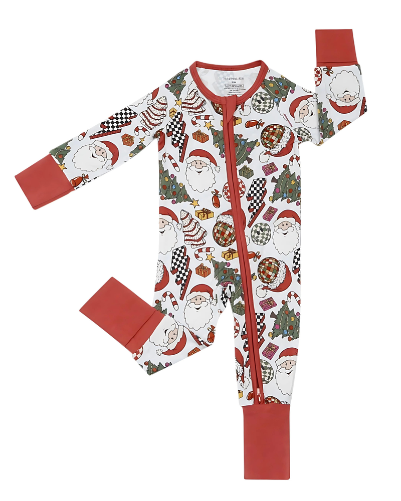 Bamboo Baby Clothing Zip Romper | Retro Christmas: 3-6M