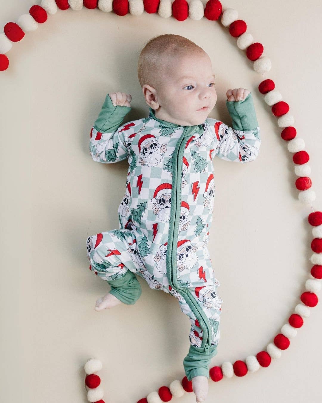 Christmas Baby Bamboo Clothing Zip Romper | Checkered Santa: 18-24M