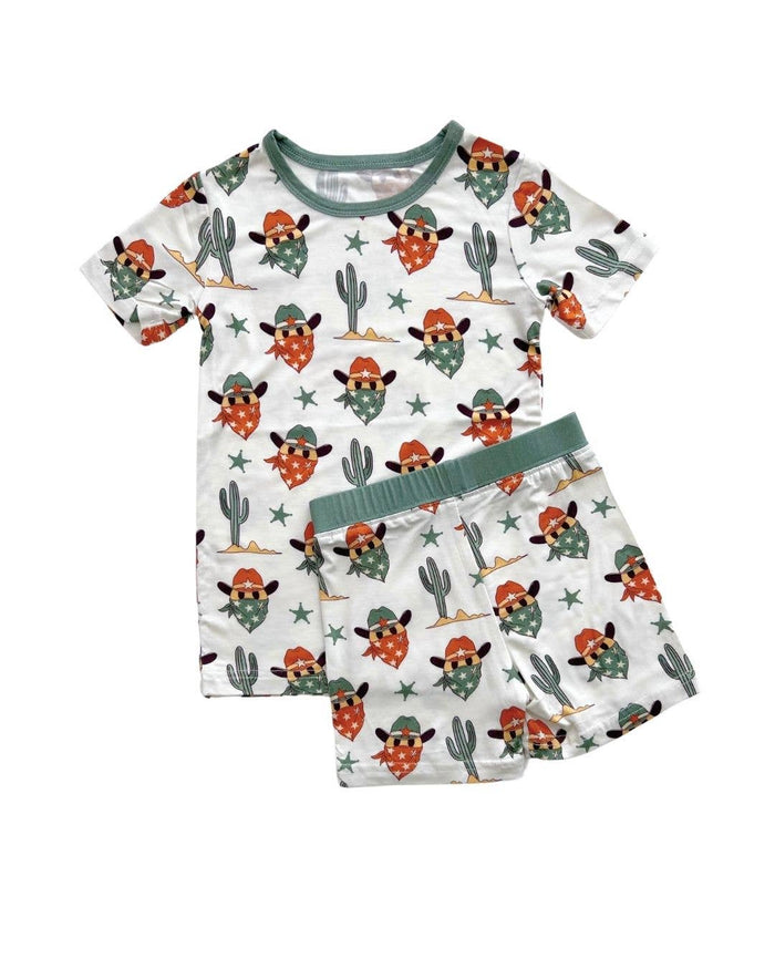 Bamboo Western Kids Two Piece Shorts Set | Smiley Cowboy: 2T