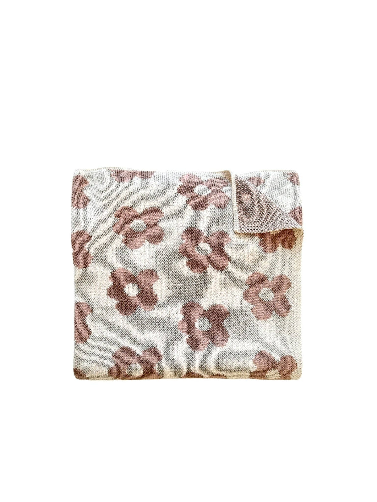 Knitted Baby Blanket - Mocha Daisy