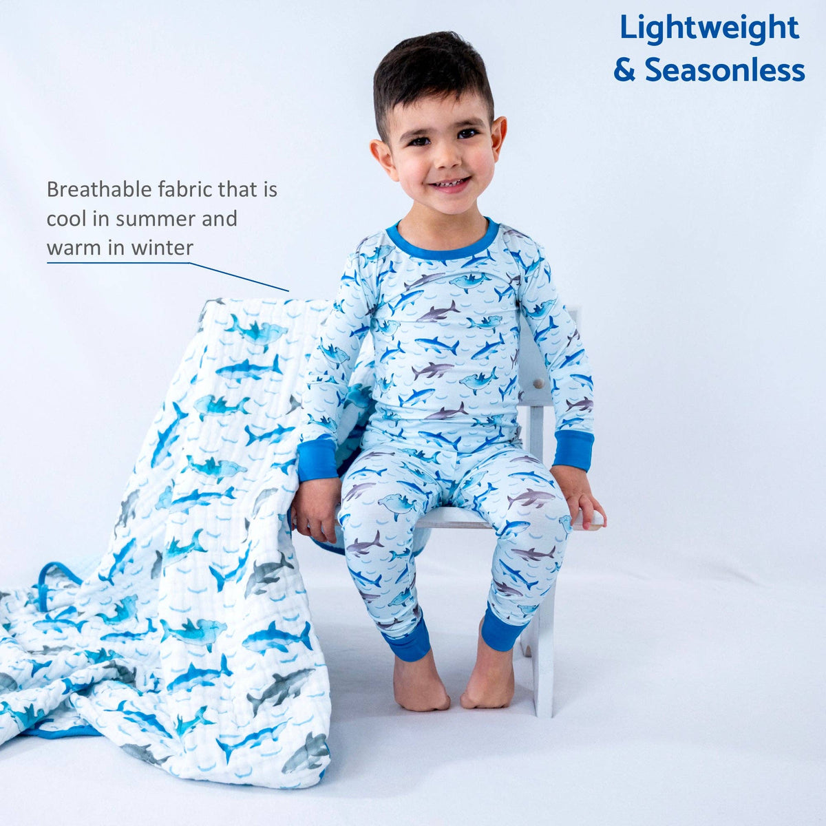 Kids 2-Piece Bamboo Pajama Long Sleeve Set Jawsome Shark: 4T