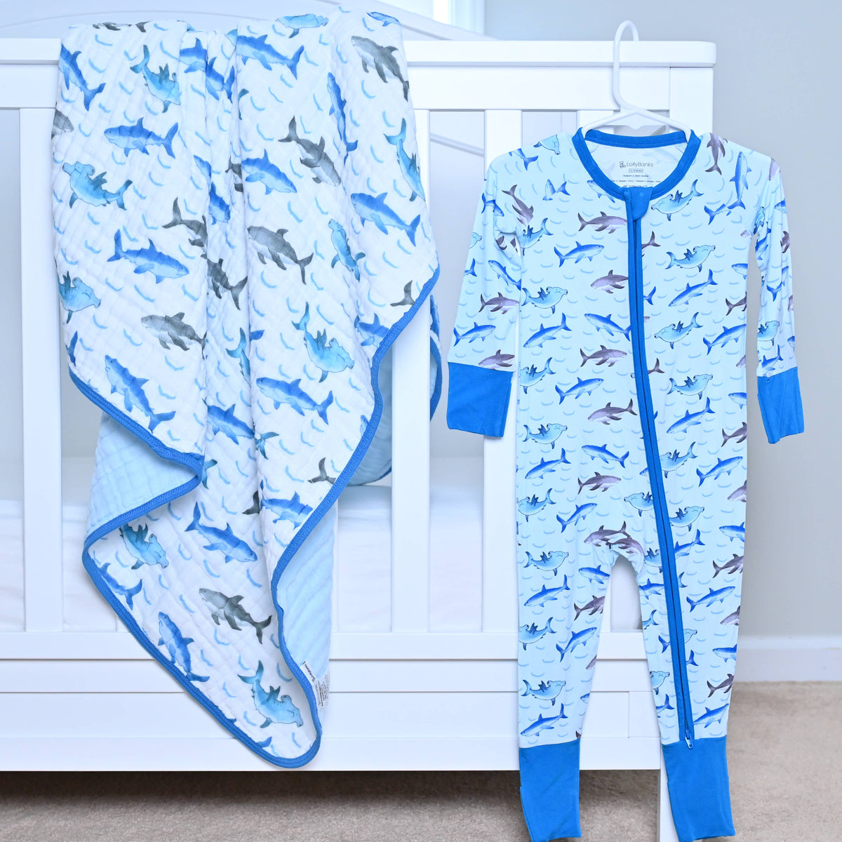 Bamboo Baby Convertible Zipper Pajama Sharks: 12-18 months