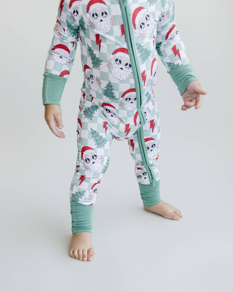 Christmas Baby Bamboo Clothing Zip Romper | Checkered Santa: 18-24M