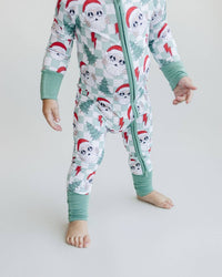 Christmas Baby Bamboo Clothing Zip Romper | Checkered Santa: 12-18M