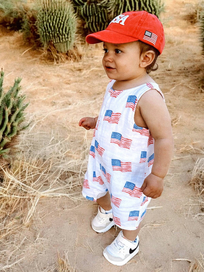 Muslin Shortie Romper, American Flag: 2 yr.