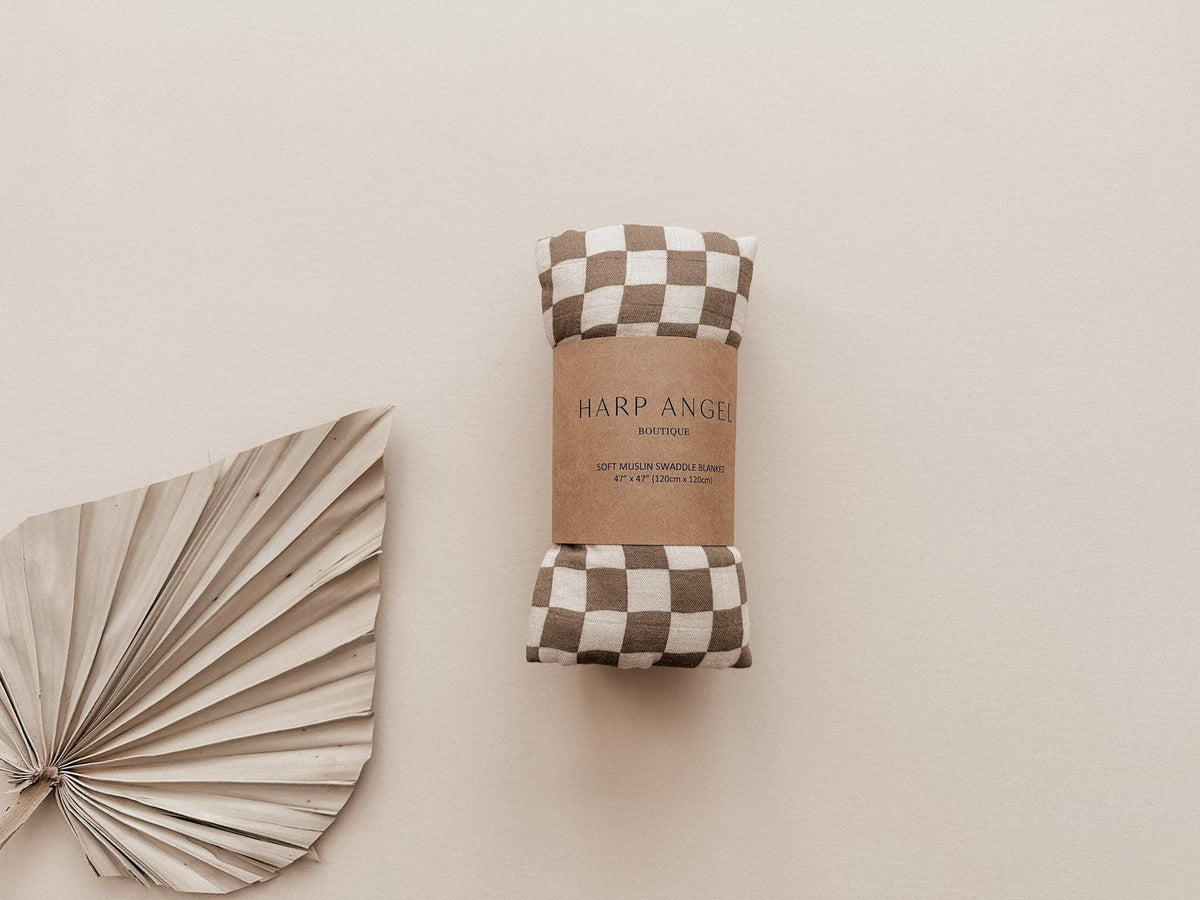 Bamboo Swaddle Blanket - Toffee Checkered