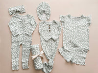Knotted Baby Gown - Sage Ditsy Floral: Gown and bow turban