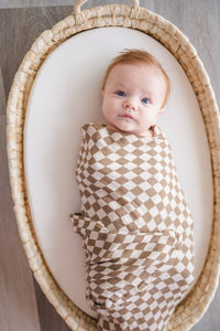 Bamboo Swaddle Blanket - Toffee Checkered