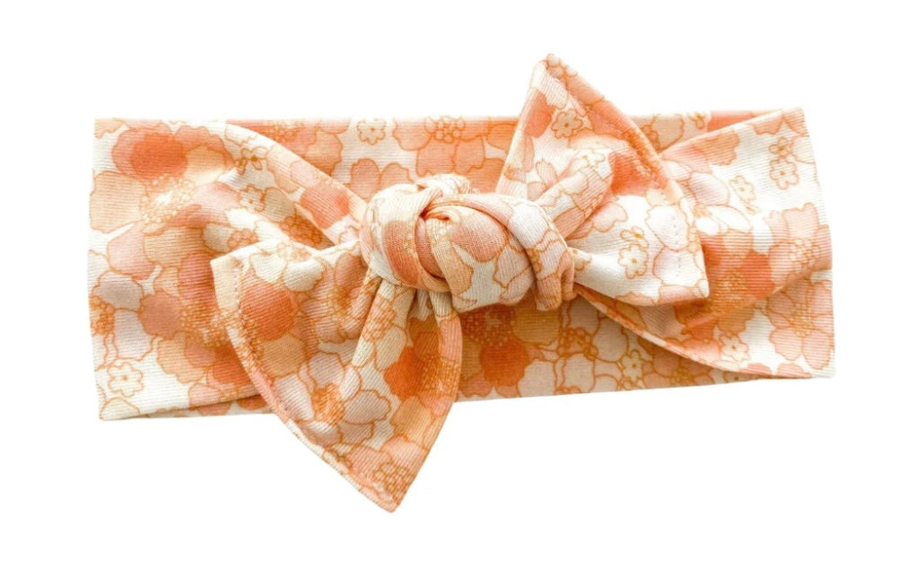 Bamboo Head Wrap Headband || Peachy Pink Floral