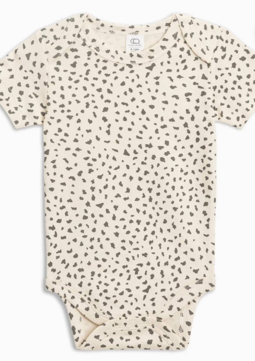 Organic Cotton Short Sleeve Bodysuit || Cheetah + Pewter