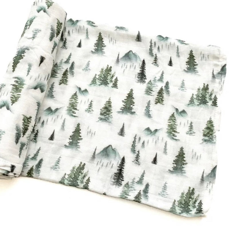 Bamboo Cotton Muslin Swaddle || Forest Green