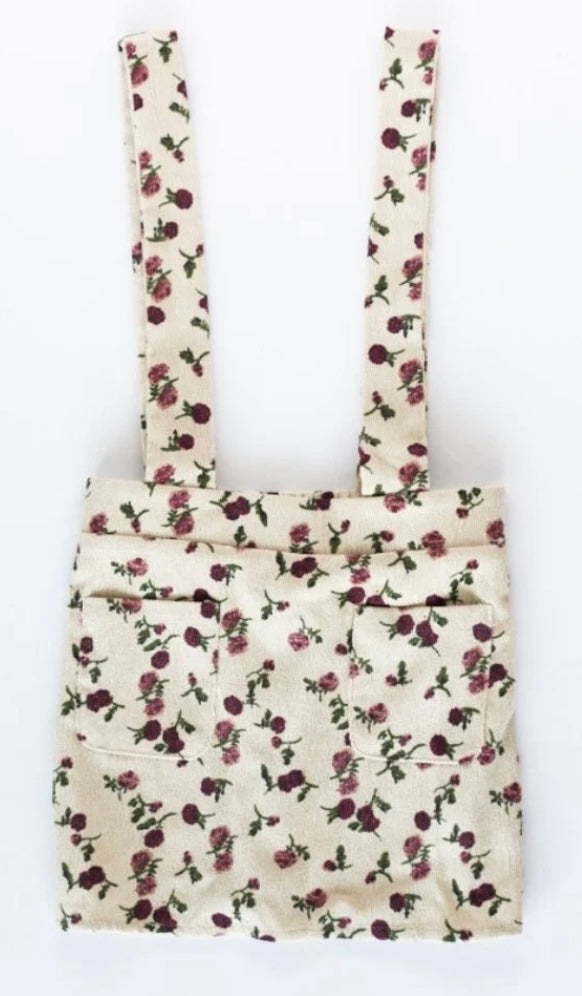 Floral Corduroy Suspender Skirt || Wine + Pink Floral