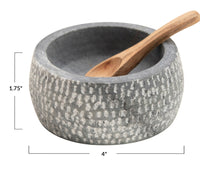 Granite Bowl with Carved Wood Spoon || Set of 2