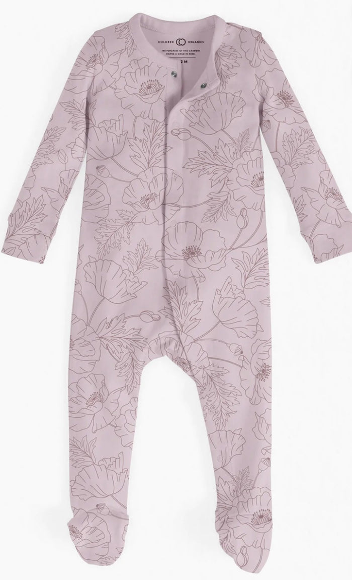 Organic Cotton Footed Sleeper || Poppy Floral + Lavender