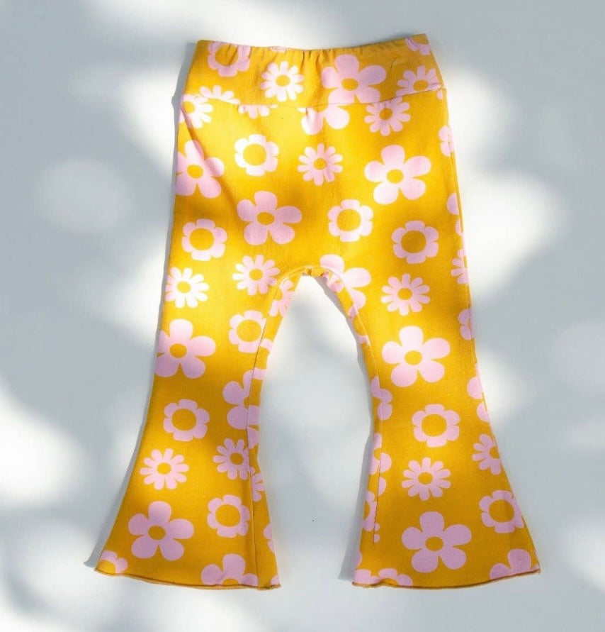 Printed Jersey Knit Bell Bottoms || Orange + Pink Daisy