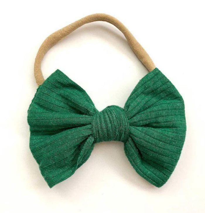 Knot Bow Headband || Green Ribbed