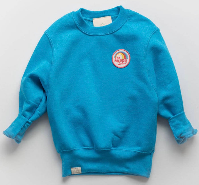 Be Happy Pullover Sweatshirt || Bright Blue