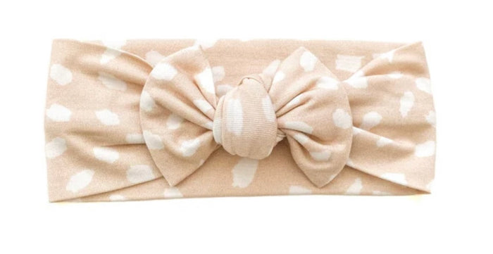 Bamboo Spotted Bow Headband || Sand + White