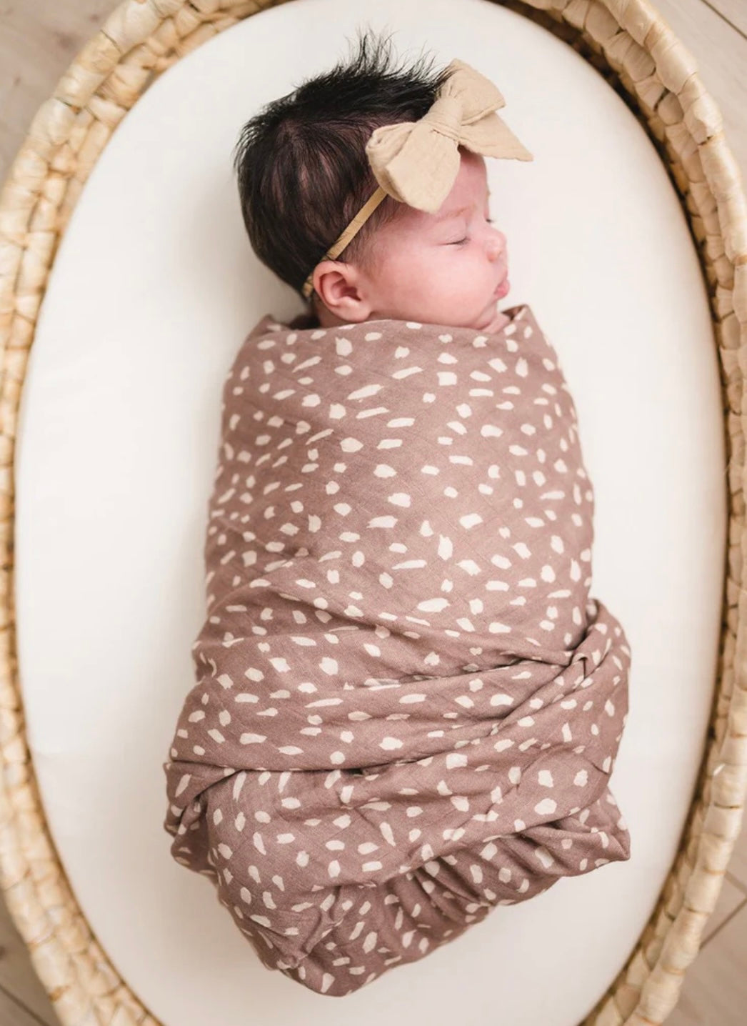 Bamboo Cotton Swaddle Blanket || Mocha Brown Spotted