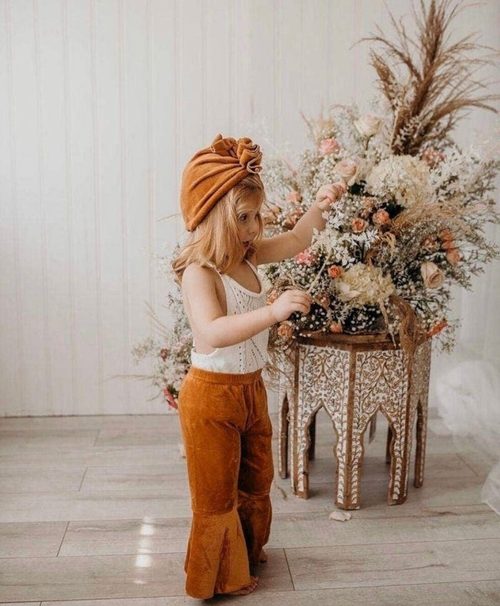 Pleated Velour Flares || Camel