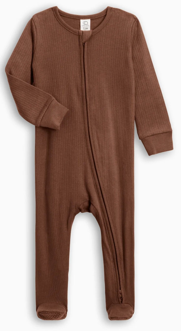 Organic Cotton Ribbed Zipper Sleeper || Pecan